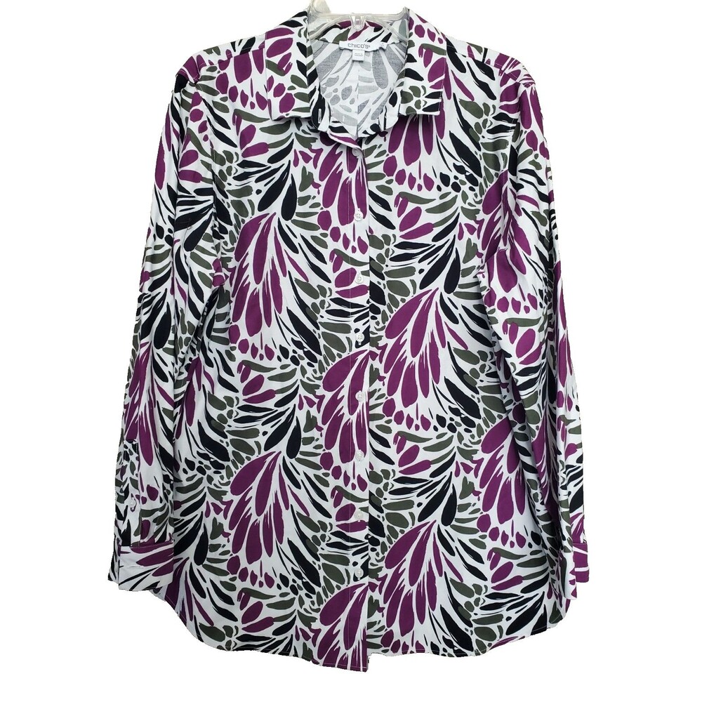 Chico’s Cotton Blend Artsy Floral Print Long Sleeve Button-Up Tunic Size 3 (XL)